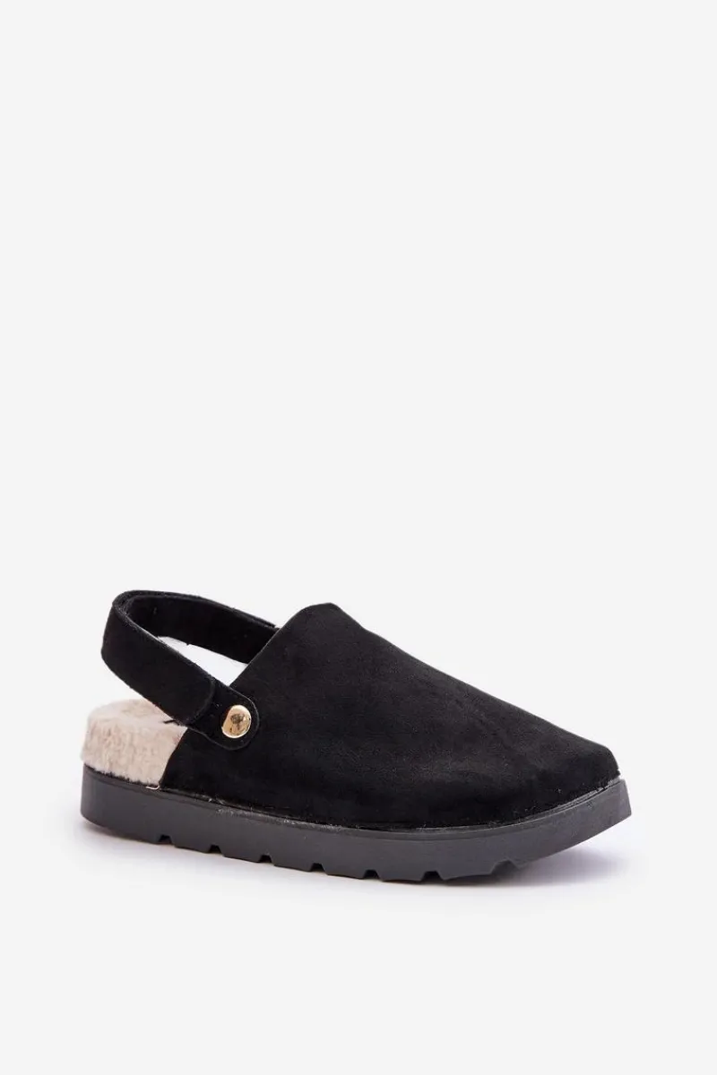 Hot Kapcie Damskie Na Platformie Ocieplane Futerkiem Typu Baranek Czarne Sanilora Damskie Kapcie Klasyczne