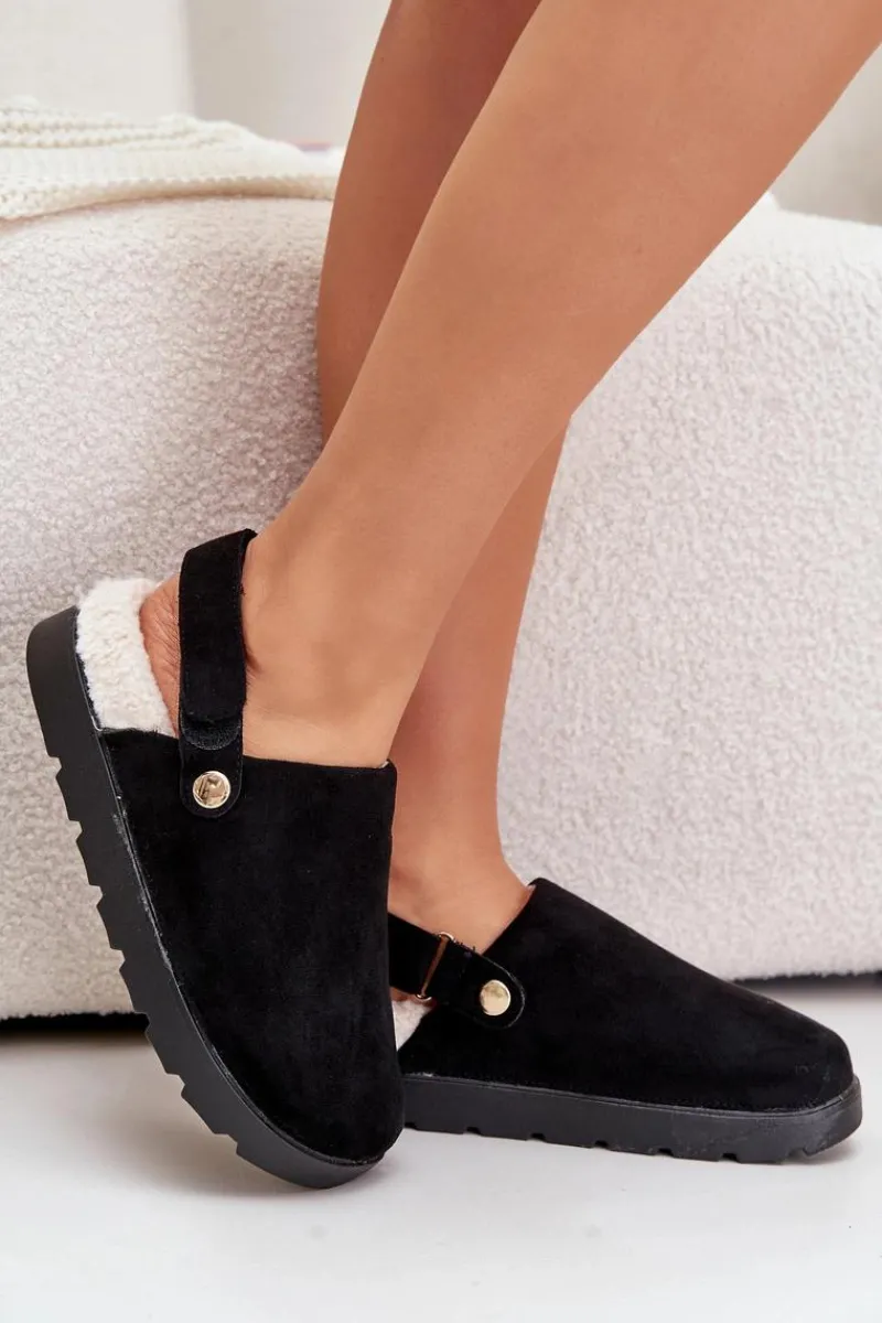 Hot Kapcie Damskie Na Platformie Ocieplane Futerkiem Typu Baranek Czarne Sanilora Damskie Kapcie Klasyczne
