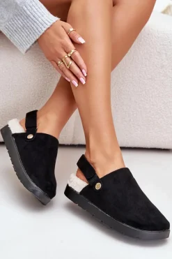 Hot Kapcie Damskie Na Platformie Ocieplane Futerkiem Typu Baranek Czarne Sanilora Damskie Kapcie Klasyczne