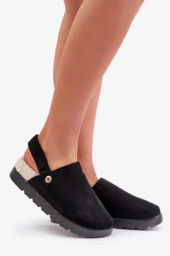 Hot Kapcie Damskie Na Platformie Ocieplane Futerkiem Typu Baranek Czarne Sanilora Damskie Kapcie Klasyczne