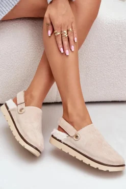 Online Boto Kapcie Damskie Na Platformie Ocieplane Futerkiem Typu Baranek Beżowe Sanilora Beżowy