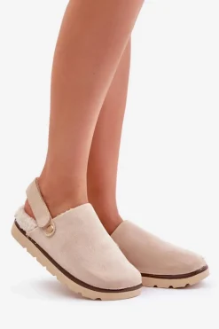 Online Boto Kapcie Damskie Na Platformie Ocieplane Futerkiem Typu Baranek Beżowe Sanilora Beżowy
