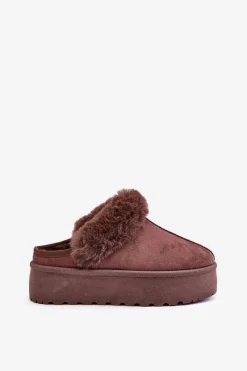 Online Boto Kapcie Damskie Na Platformie Z Futerkiem Brązowe Linaris