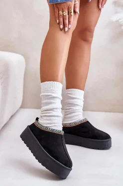 Śniegowce Damskie|Kapcie Klasyczne>Boto Kapcie Damskie Na Platformie Z Haftem Czarne Neroma