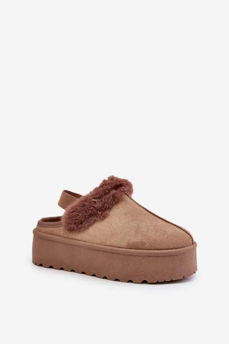 Śniegowce Damskie|Kapcie Klasyczne>Boto Kapcie Damskie Na Platformie Z Futerkiem Ciemnobeżowe Linaris
