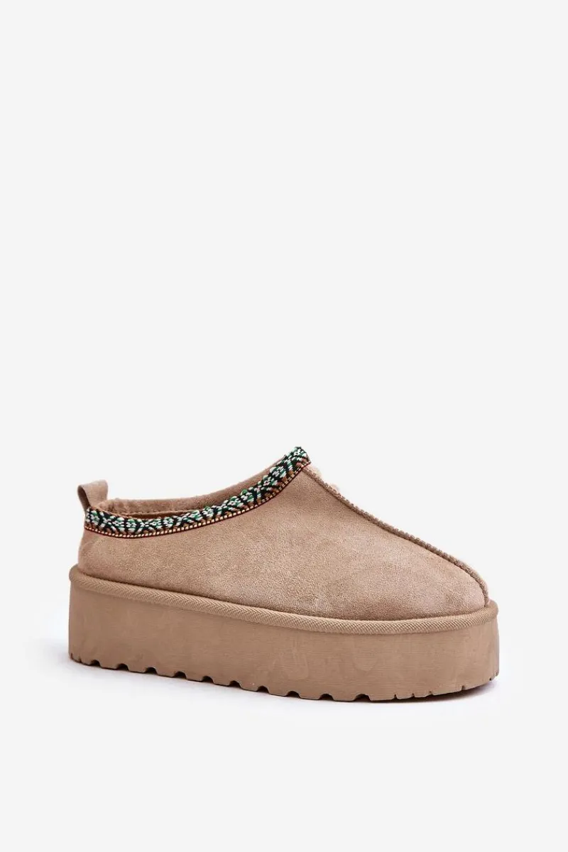 Hot Kapcie Damskie Na Platformie Z Haftem Beżowe Neroma Damskie Śniegowce Damskie|Kapcie Klasyczne
