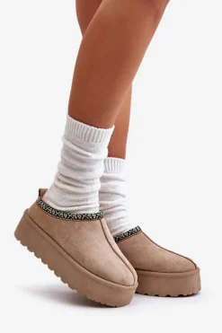 Hot Kapcie Damskie Na Platformie Z Haftem Beżowe Neroma Damskie Śniegowce Damskie|Kapcie Klasyczne