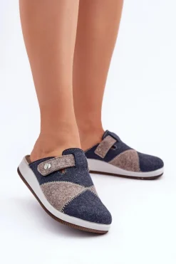 New INBLU Kapcie Damskie Profilaktyczne CT000032 Szaro-Granatowe
