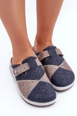 New INBLU Kapcie Damskie Profilaktyczne CT000032 Szaro-Granatowe
