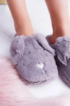 Clearance Kapcie Damskie SOXO Puchate Pieski z Uszami Szare Damskie Kapcie Klasyczne