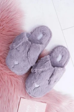 Clearance Kapcie Damskie SOXO Puchate Pieski z Uszami Szare Damskie Kapcie Klasyczne