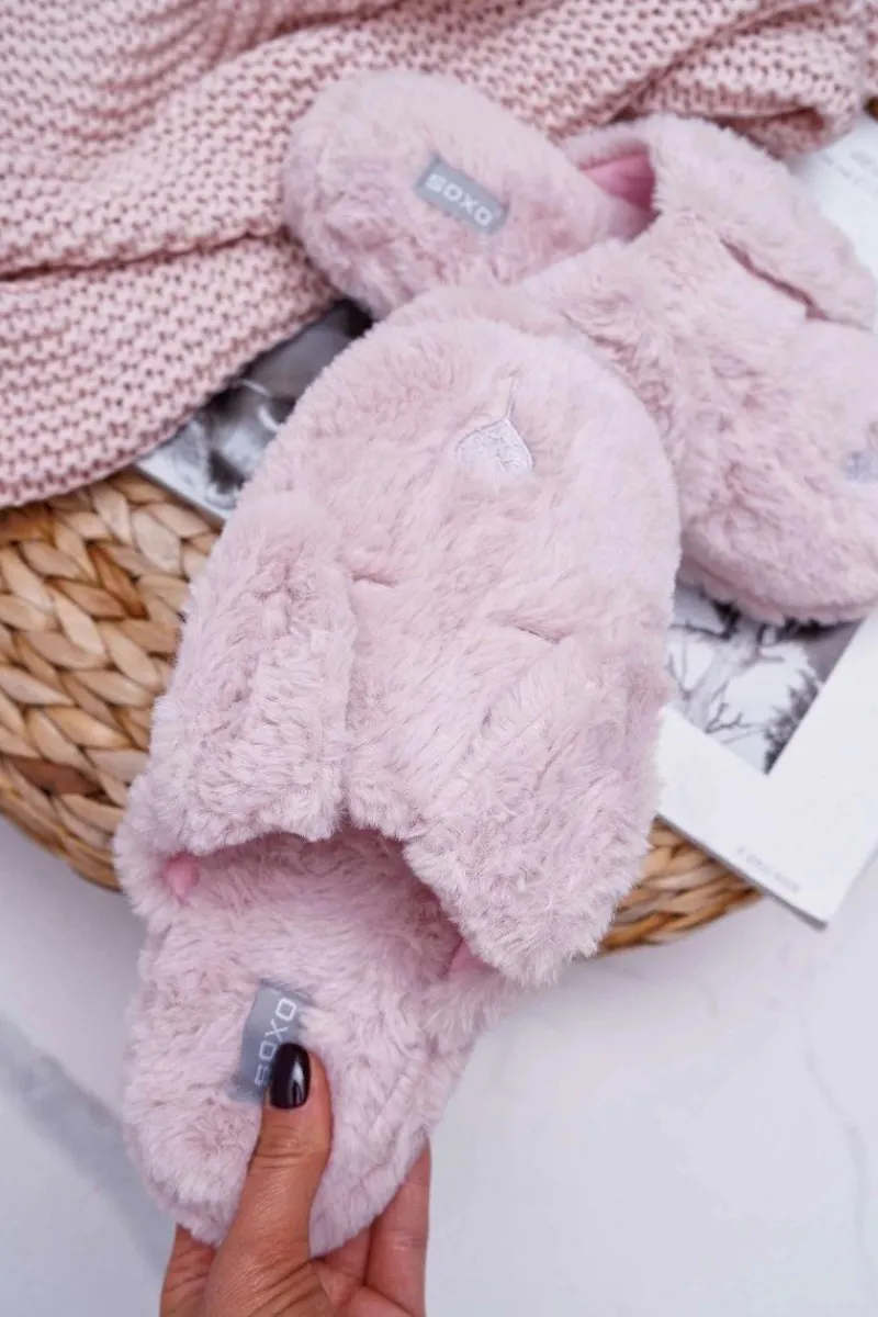 Clearance Boto Kapcie Damskie SOXO Puchate Pieski z Uszami Różowe