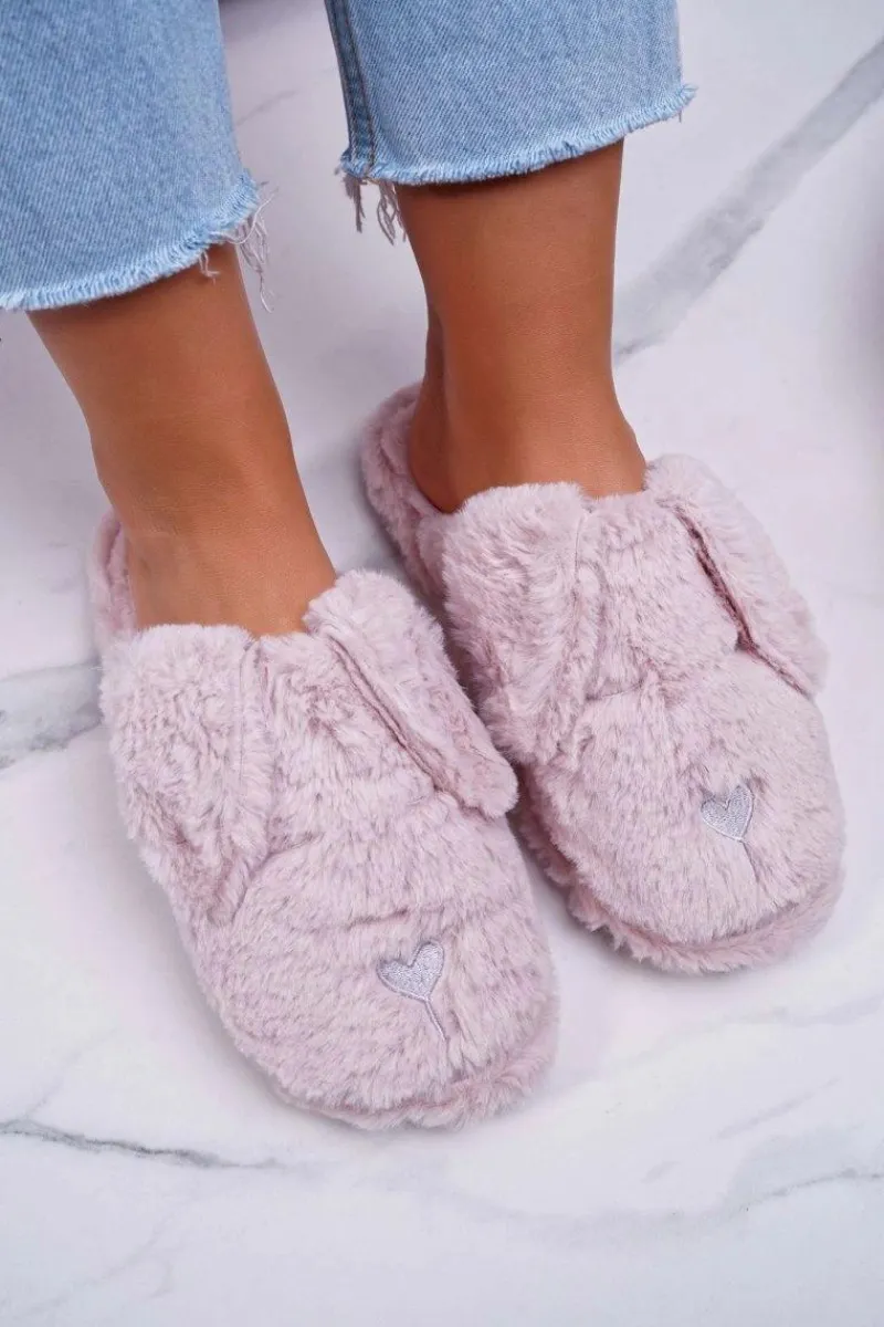 Clearance Boto Kapcie Damskie SOXO Puchate Pieski z Uszami Różowe