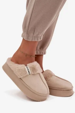 Boto Kapcie Damskie Z Futerkiem Jasnobeżowe Parisse Beżowy