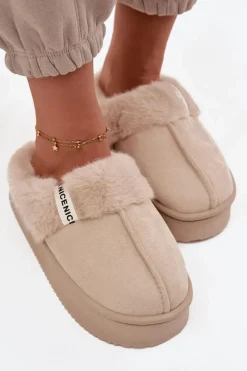 Boto Kapcie Damskie Z Futerkiem Jasnobeżowe Parisse Beżowy