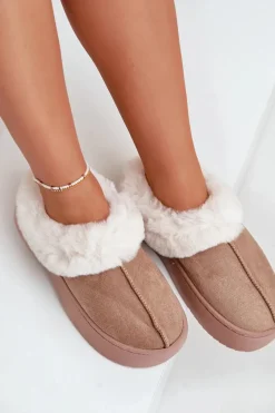 Best Boto Kapcie Damskie Z Futerkiem Beżowe Zinntia