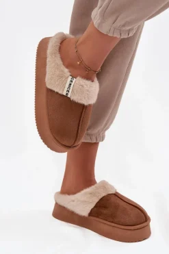 Kapcie Klasyczne>Boto Kapcie Damskie Z Futerkiem Brązowe Parisse Brązowy