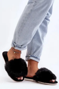 Kapcie Klasyczne|Klapki Damskie Klasyczne>Boto Kapcie Damskie Z Futerkiem Czarne Vienitta