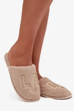 Kapcie Damskie Z Futerkiem LADY Vinceza 19958 Beżowe Damskie Kapcie Klasyczne|Klapki Z Futerkiem
