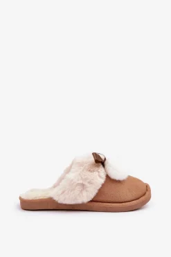 New Boto Kapcie Damskie Z Futerkiem Camel Nartani Brązowy