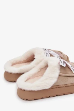 Kapcie Damskie Z Futerkiem I Kokardką Beżowe Fenella Damskie Kapcie Klasyczne