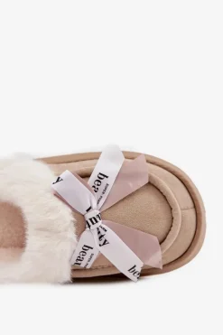 Kapcie Damskie Z Futerkiem I Kokardką Beżowe Fenella Damskie Kapcie Klasyczne