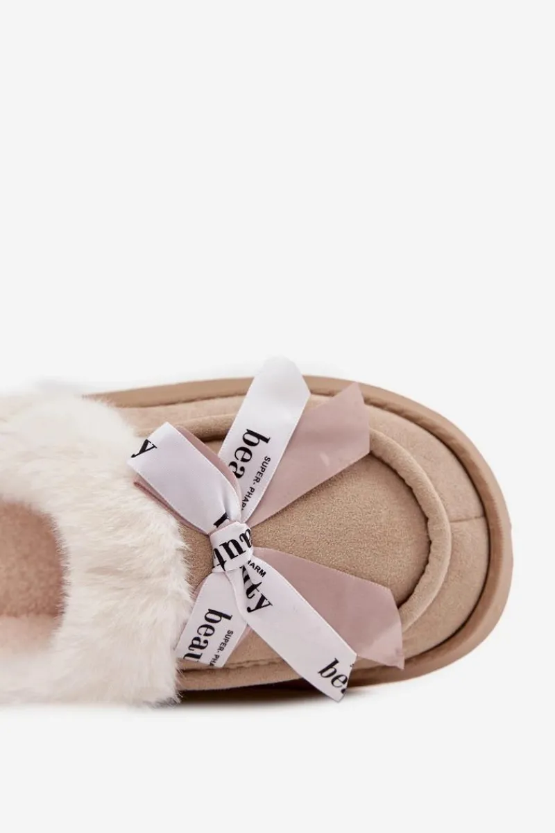 Kapcie Damskie Z Futerkiem I Kokardką Beżowe Fenella Damskie Kapcie Klasyczne