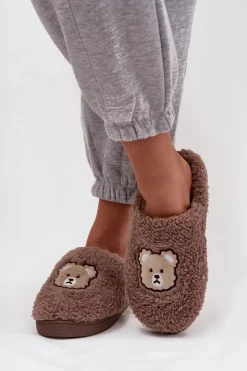 Kapcie Klasyczne>Boto Kapcie Damskie Z Futerkiem Typu Baranek I Misiem Czekoladowe Temiena Brązowy