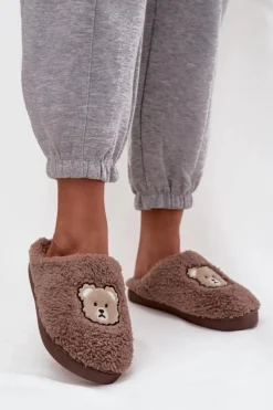 Kapcie Klasyczne>Boto Kapcie Damskie Z Futerkiem Typu Baranek I Misiem Czekoladowe Temiena Brązowy