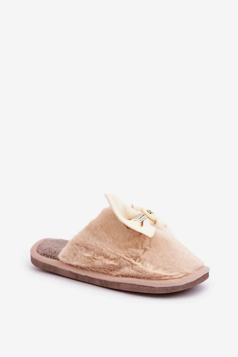 Online Kapcie Damskie Z Futerkiem I Kokardą Beżowe Olfedi Damskie Kapcie Klasyczne