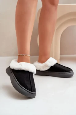 Kapcie Klasyczne>Boto Kapcie Damskie Z Futerkiem Czarne Zinntia Czarny