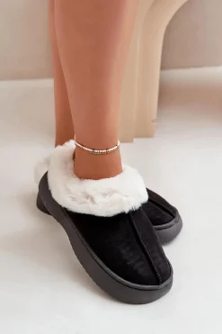 Kapcie Klasyczne>Boto Kapcie Damskie Z Futerkiem Czarne Zinntia Czarny