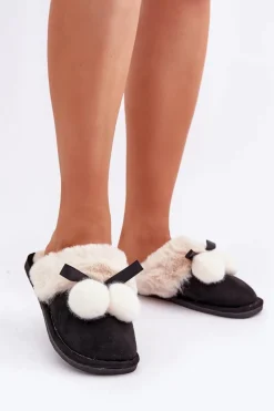 Boto Kapcie Damskie Z Futerkiem Czarne Nartani Czarny