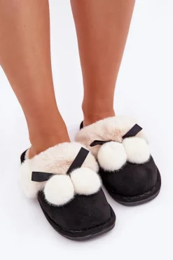 Boto Kapcie Damskie Z Futerkiem Czarne Nartani Czarny