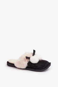 Boto Kapcie Damskie Z Futerkiem Czarne Nartani Czarny