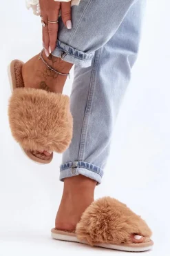 Kapcie Damskie Z Futerkiem Beżowe Vienitta Damskie Kapcie Klasyczne|Klapki Damskie Klasyczne