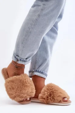 Kapcie Damskie Z Futerkiem Beżowe Vienitta Damskie Kapcie Klasyczne|Klapki Damskie Klasyczne