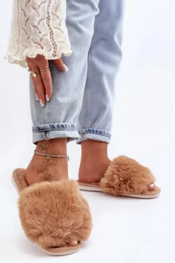 Kapcie Damskie Z Futerkiem Beżowe Vienitta Damskie Kapcie Klasyczne|Klapki Damskie Klasyczne