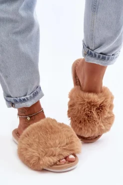 Kapcie Damskie Z Futerkiem Beżowe Vienitta Damskie Kapcie Klasyczne|Klapki Damskie Klasyczne