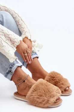 Kapcie Damskie Z Futerkiem Beżowe Vienitta Damskie Kapcie Klasyczne|Klapki Damskie Klasyczne
