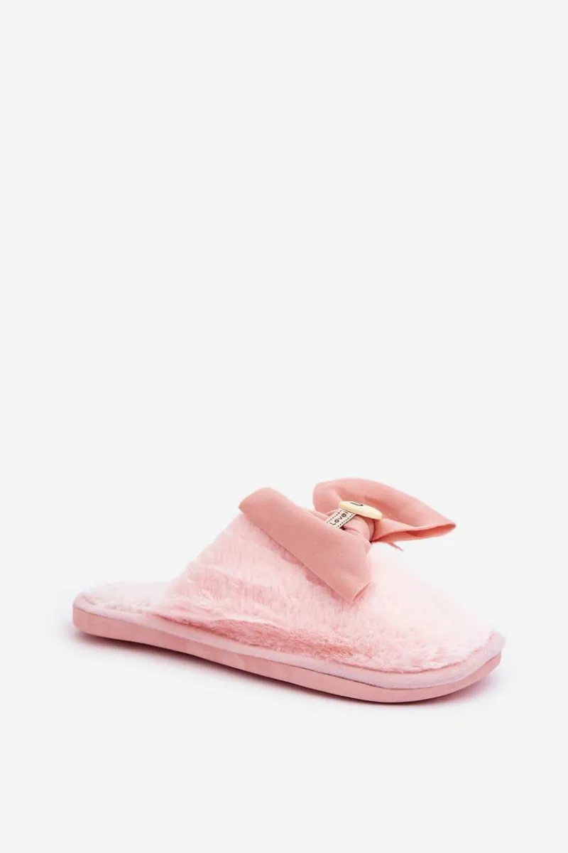 Outlet Boto Kapcie Damskie Z Futerkiem I Kokardą Różowe Olfedi Różowy
