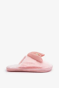 Outlet Boto Kapcie Damskie Z Futerkiem I Kokardą Różowe Olfedi Różowy