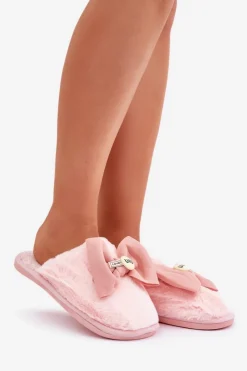Outlet Boto Kapcie Damskie Z Futerkiem I Kokardą Różowe Olfedi Różowy