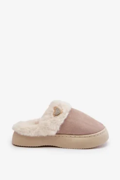 Kapcie Damskie Z Futerkiem I Ozdobnym Sercem Beżowe Otielo Damskie Kapcie Klasyczne