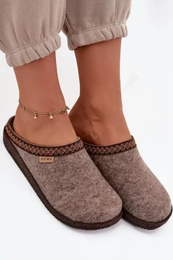 Kapcie Klasyczne|Klapki Damskie Klasyczne></noscript>INBLU Kapcie Damskie Z Haftem NL000009 Ciemnobeżowe Beżowy