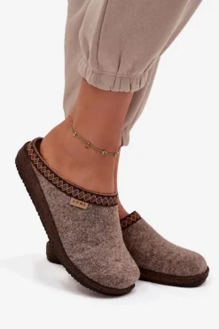 Kapcie Klasyczne|Klapki Damskie Klasyczne></noscript>INBLU Kapcie Damskie Z Haftem NL000009 Ciemnobeżowe Beżowy