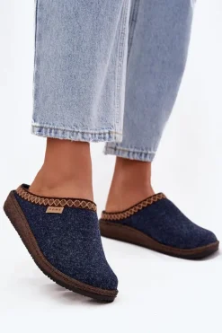 Online INBLU Kapcie Damskie Z Haftem NL000009 Granatowe Niebieski