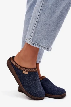 Online INBLU Kapcie Damskie Z Haftem NL000009 Granatowe Niebieski