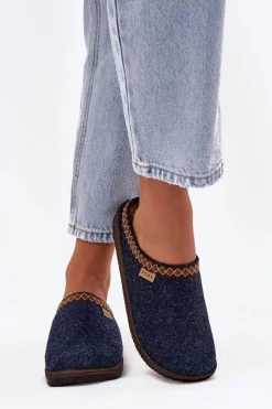 Online INBLU Kapcie Damskie Z Haftem NL000009 Granatowe Niebieski