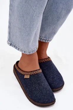 Online INBLU Kapcie Damskie Z Haftem NL000009 Granatowe Niebieski